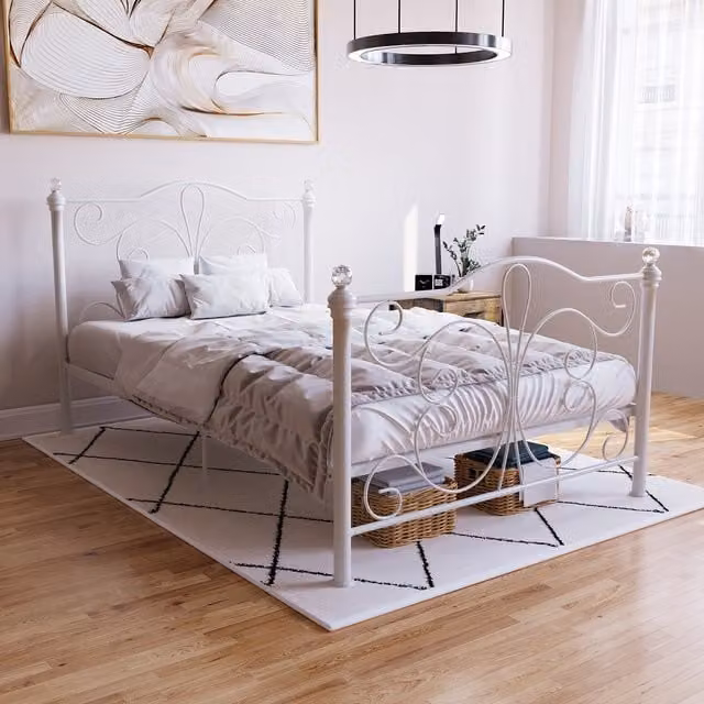 Vida Designs Chicago Metal Bed Frame, White, W/D/H: 120 x 200 cm