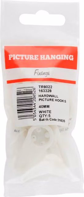 Hiatt Essentials White Hardwall Picture Hooks, Pack of 5