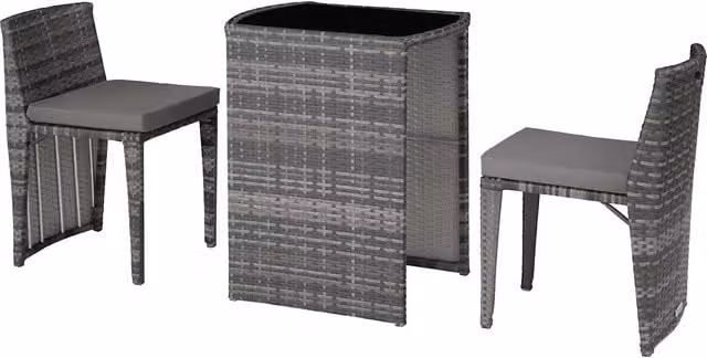 tectake Hamburg Grey Polyrattan Garden Bistro Set with 1 Square Table and 2 Chairs – 1