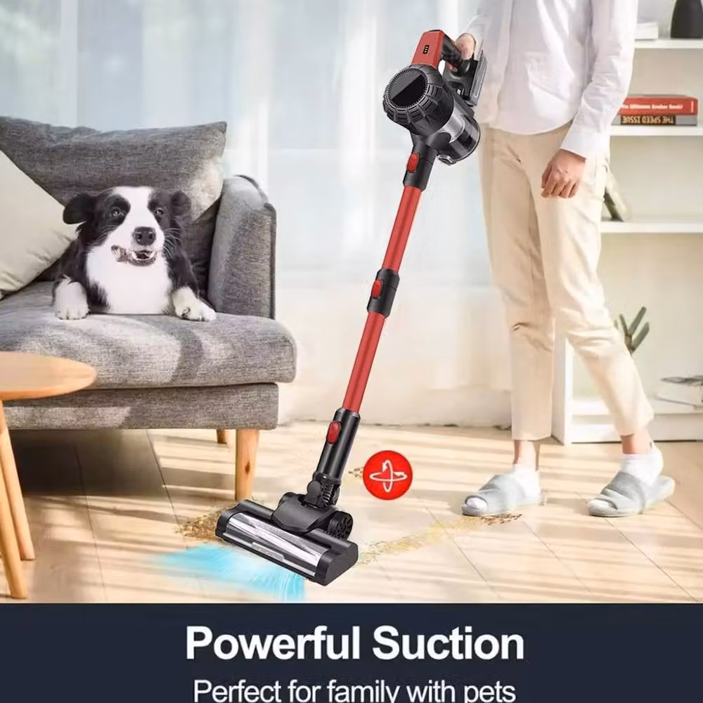 Ventryn Cordless Bagless Stick and Handheld Vacuum Cleaner in Red with LED Headlight and Washable Filter – 3