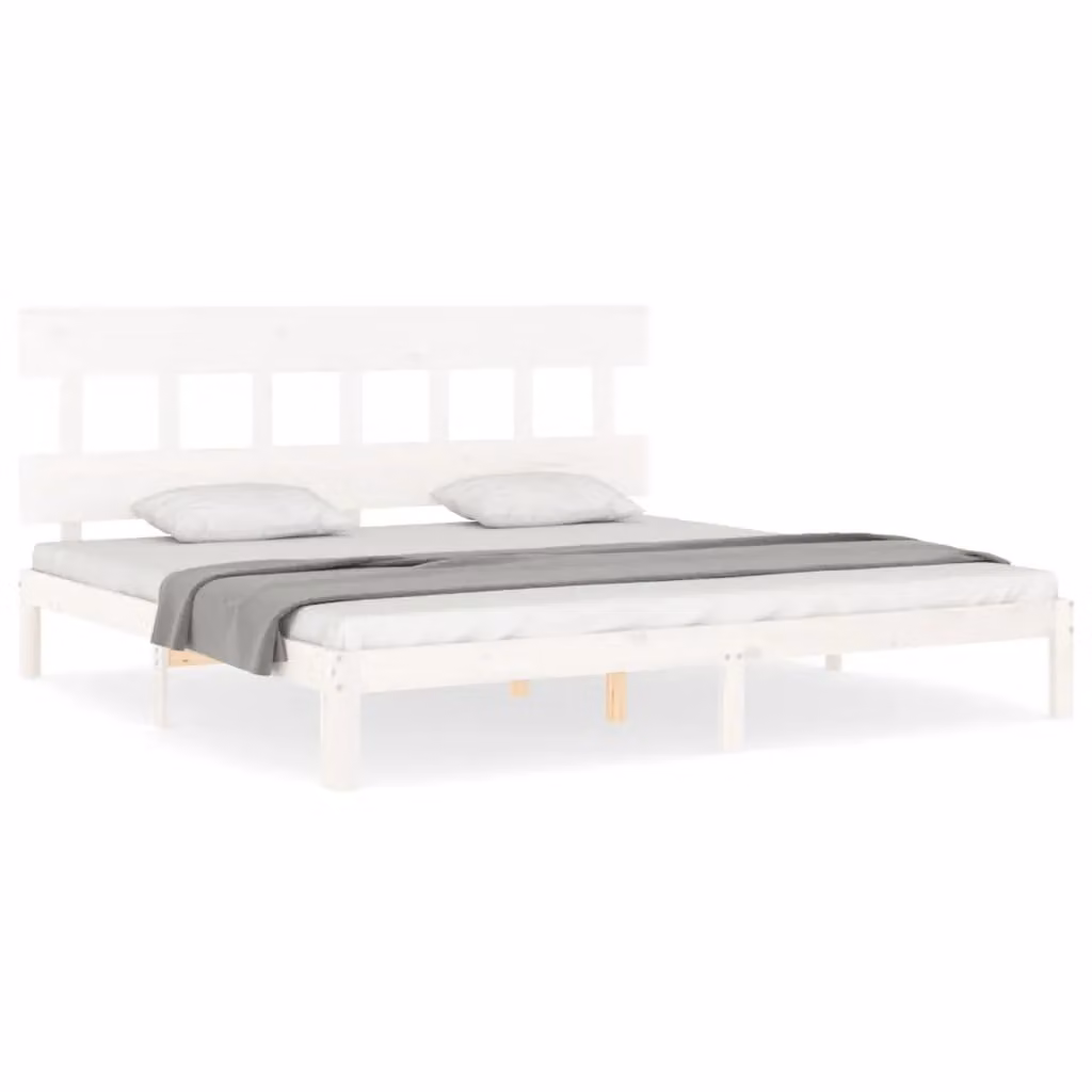 Berkfield Home Solid Pine Bed Frame with Headboard in White, 200 x 200 cm – 2
