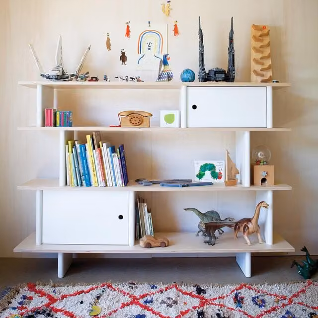 Oeuf NYC Mini Library for Children in White and Birch, W/D/H: 150 x 35.5 x 106.5 cm
