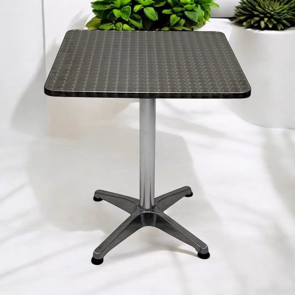NESTLUNE Grey Glossy Aluminium Square Bistro Table for Garden or Dining Room, W: 100 cm, D: 15 cm – 2