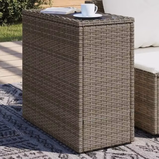 Berkfield Home Garden Side Table with Glass Top, Grey Poly Rattan, W: 58 cm, D: 27.5 cm, H: 55 cm – 1