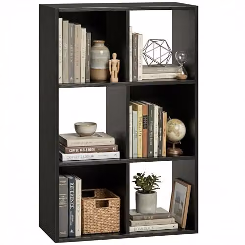 HOMCOM Industrial Style Black Wood Effect Storage Shelf with 6 Compartments – 1