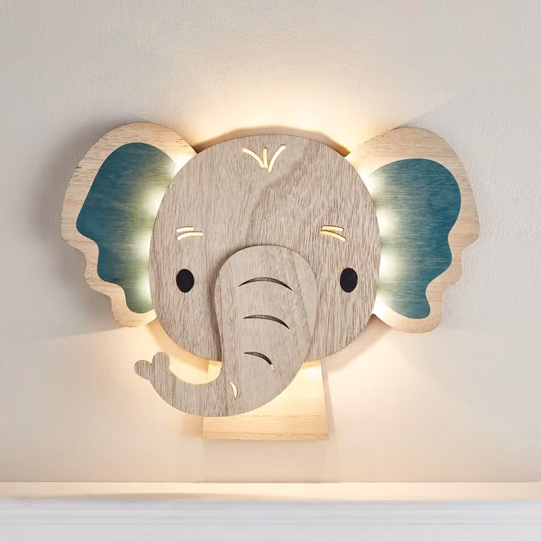 Lights4fun Battery Operated LED Elephant Childrens Wall Light in Multicolour with Remote and Timer