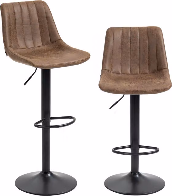 HOMCOM Set of 2 Retro Brown Microfibre and Synthetic Leather Swivel Bar Stools with Metal Frame – 2