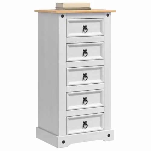 vidaXL Corona Bedside Table in White, Solid Pine Wood, W/D/H: 53 x 39 x 103 cm – 1