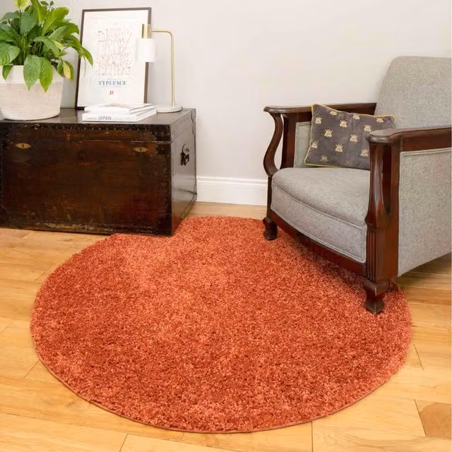 The Rug House Soft Value Orange Terracotta Shaggy Square Area Rug, W/D: 135 x 135 cm