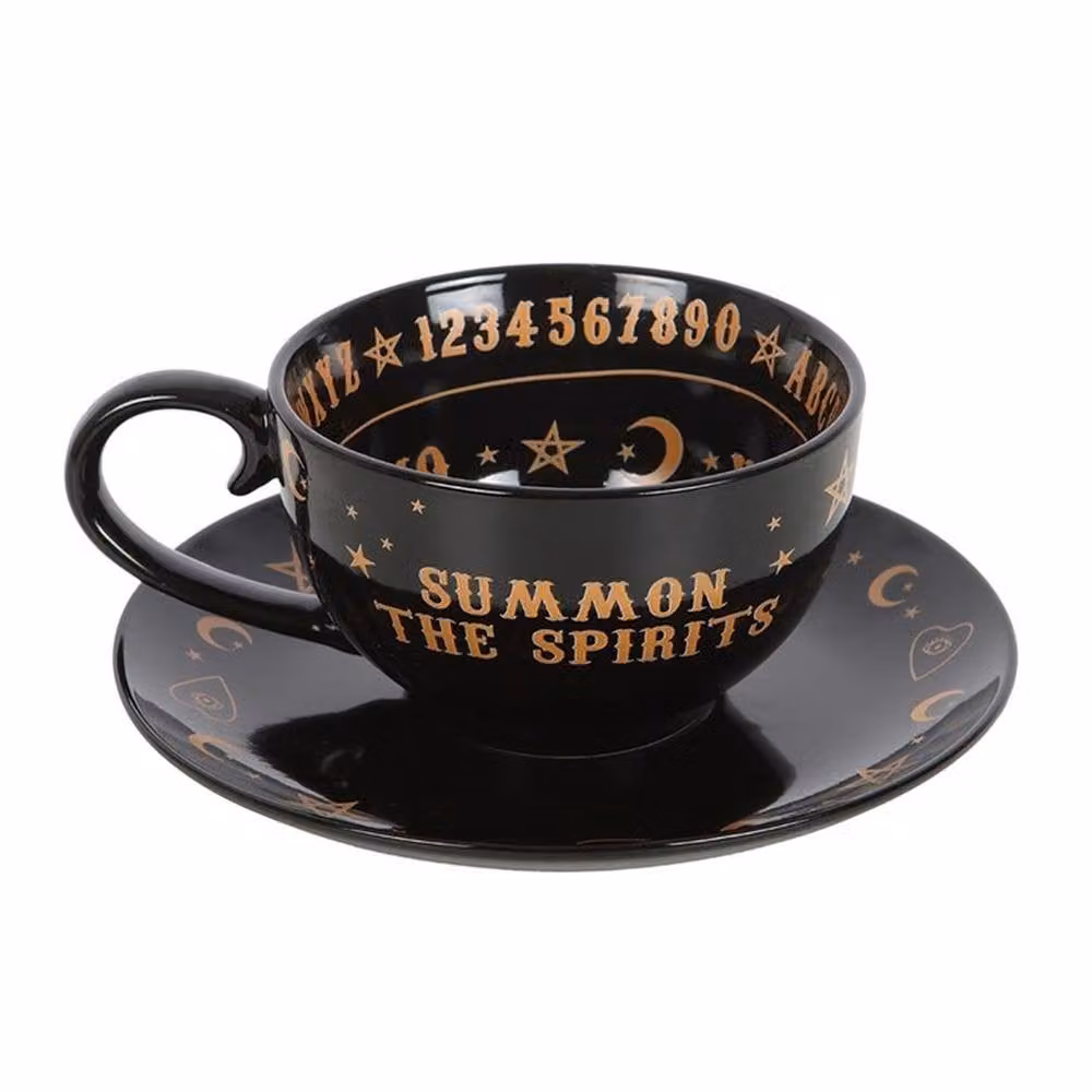 Uniqueful Black and Gold Talking Board Ceramic Teacup and Saucer, 550ml – 3