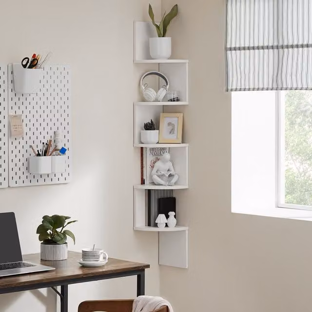 VASAGLE 5-Tier White Wall Mounted Corner Display Shelf