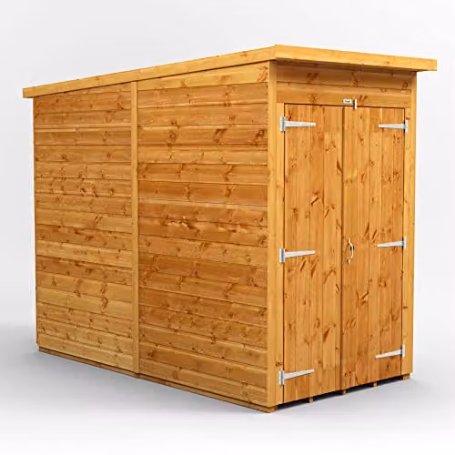 Powersheds Premium Pent Wooden Garden Shed with Double Doors, Brown, W/D/H: 240.38 x 132.62 x 260.4 cm – 1