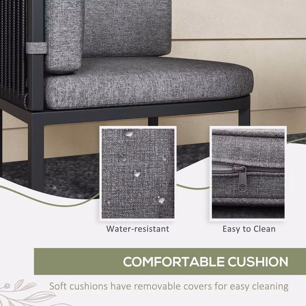 OUTSUNNY 4 Seater Rattan Dining Set with Cushions in Charcoal Grey – 4