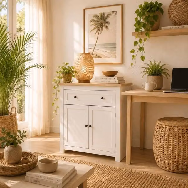 Wyld Haus Viso Cream White Sideboard with Drawer and Adjustable Shelf – 1
