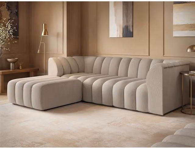 SOLACE+CO Halle 3 Seater Reversible Velvet Fabric Sofa with Matching Ottoman in Beige and White