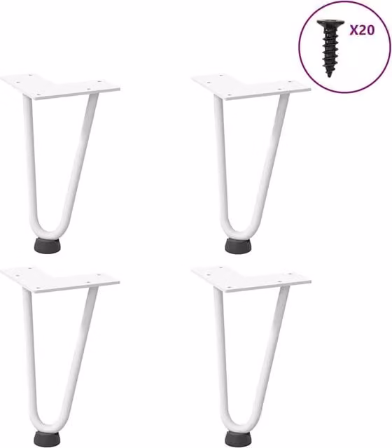 Berkfield Home White Solid Steel Hairpin Table Legs, 4 Pieces, Height: 20 cm