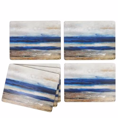 Creative Tops Set of 4 Blue and Grey Graphic Wooden Placemats with Cork Backing, W: 30 cm, D: 22.8 cm