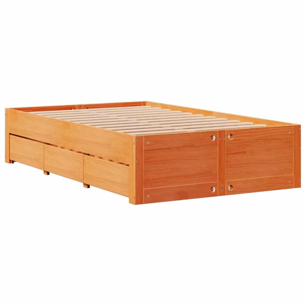 Berkfield Home Small Double Solid Pine Bed Frame with Drawers, Wax Brown, W/D/H: 120 x 190 cm – 3