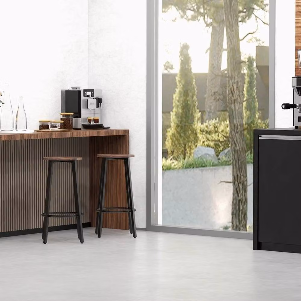 NESTLUNE Industrial Counter Height Bar Stools Set of 2 in Black and Brown Wood – 3