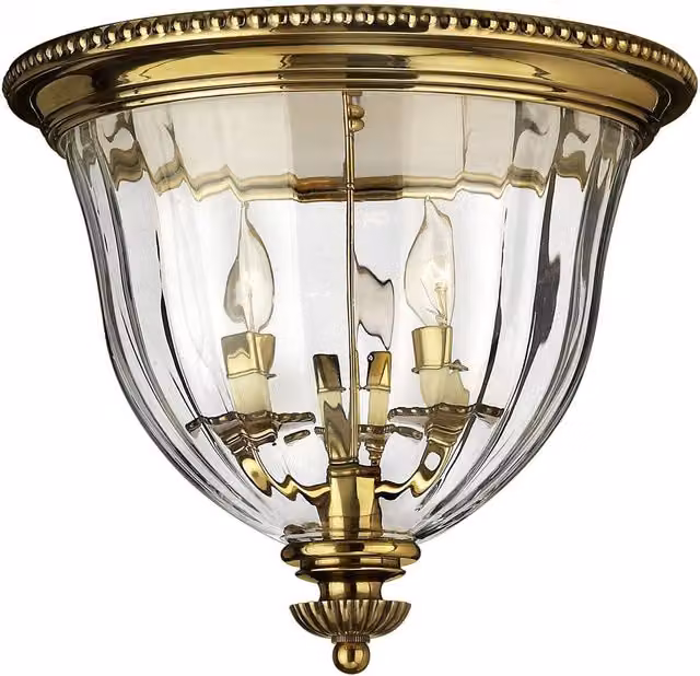 Netlighting Cambridge 3 Light Flush Mount Ceiling Light in Gold/Brass and Yellow Glass with E14 Base – 1