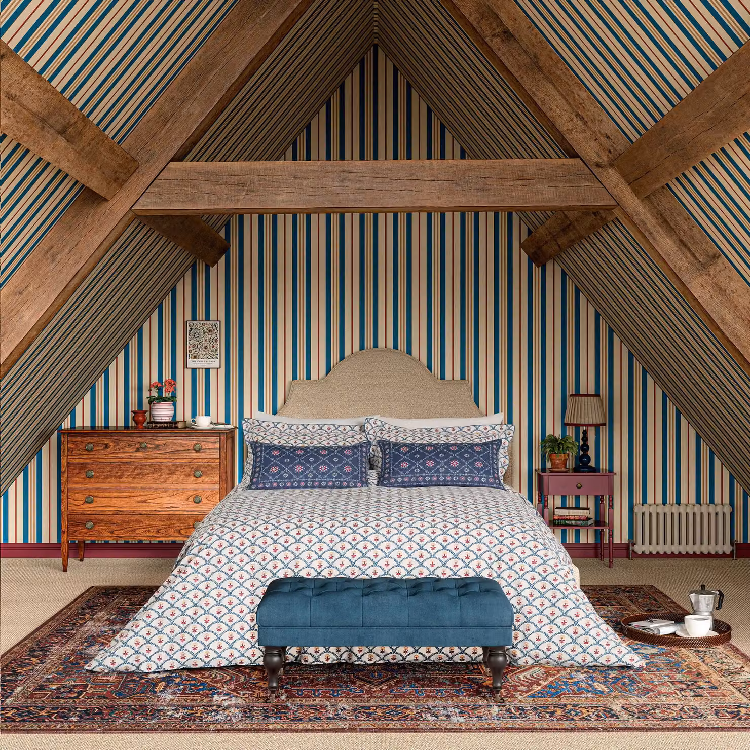 Joules Blue Floral Cotton Percale Reversible Kingsize Duvet Cover and Pillowcase Set, W: 180 cm, L: 200 cm – 2