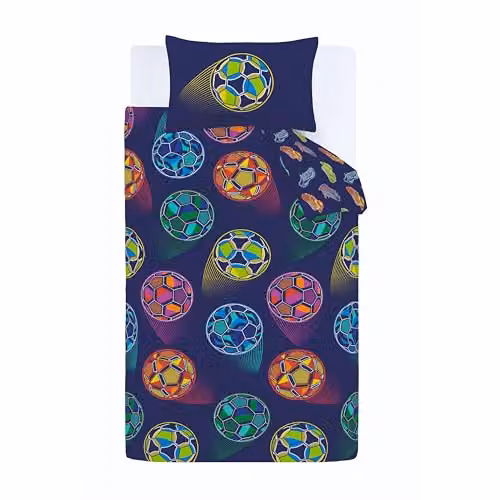 Catherine Lansfield Bright Football Reversible Double Duvet Cover Set with Pillowcases in Blue, W/D/H: 200 x 200 cm and 50 x 75 cm – 3