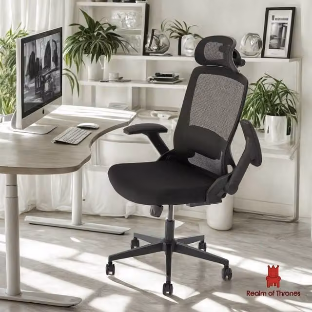 Realm of Thrones Ergonomic High Back Office and Gaming Chair in Black with 3D Headrest – 1