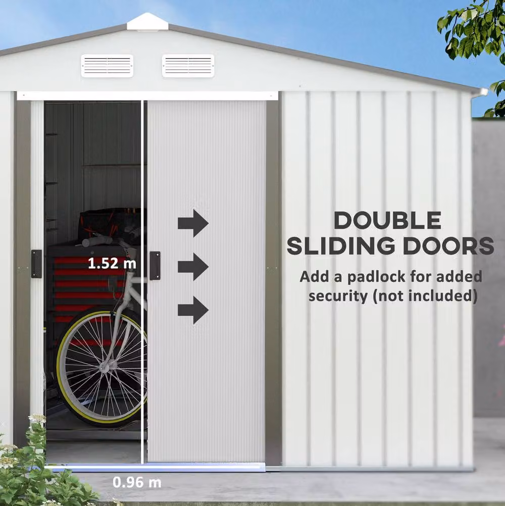 STILVORA Modern Galvanised Steel Garden Shed with Sliding Doors and Side Ventilation in Silver – 5