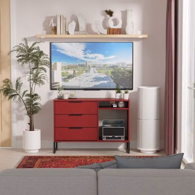 Ready Assembled 2 U Fuji Modern 3 Drawer TV Unit in Red – 1