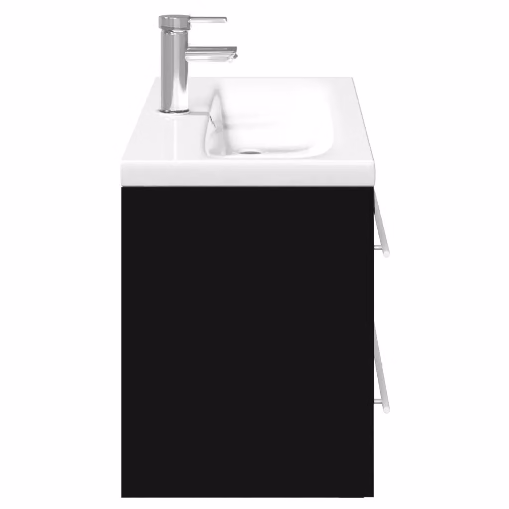 Berkfield Home Modern Black Bathroom Sink Cabinet with Ceramic Basin – 3