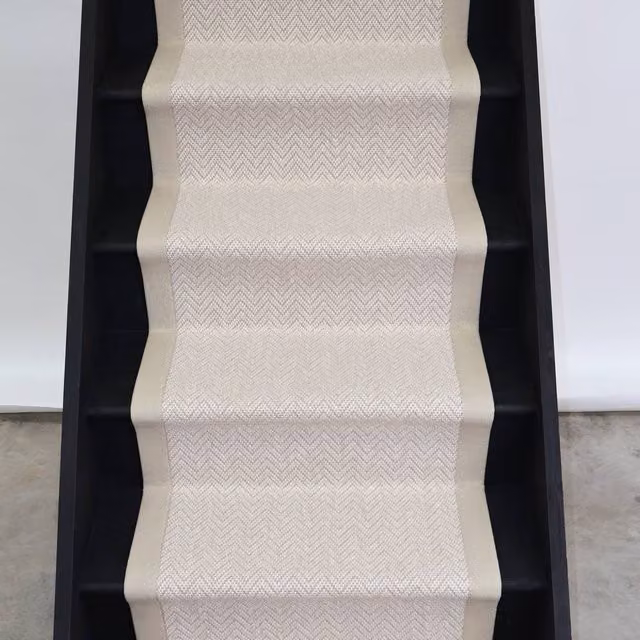 RainbowHome Savoy Herringbone Wool Stair Runner with 100% Sand Cotton Border in Beige, W: 70 cm, L: 700 cm