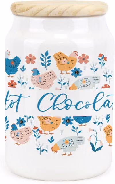 Purely Home Botanical Chickens Ceramic Hot Chocolate Storage Canister in Blue and White Floral