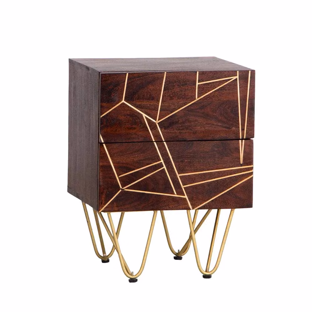 IH Design Jusleen 2 Drawer Lamp Table in Brown Mango Wood and Gold Metal – 2
