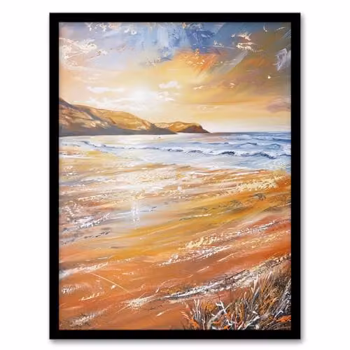Artery8 Woolacombe Bay Seaside Sunset Coastal Landscape Framed Wall Art Print, Multicolour, W: 21.0 x H: 29.7 cm – 1
