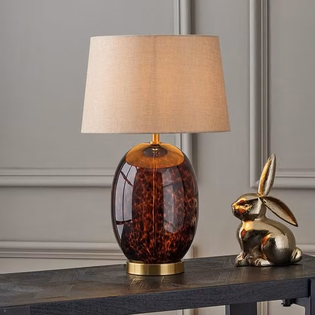 Pacific Lifestyle Tortoise Shell Glass Tall Table Lamp in Brown and Gold/Brass