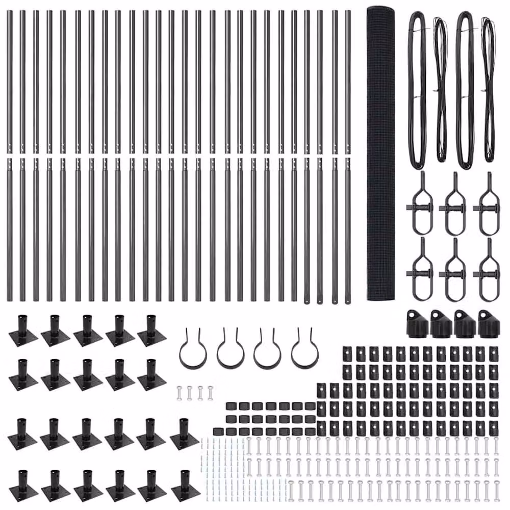 Berkfield Home Modern Welded Wire Fence with 13 Flanged Posts in Dark Grey Steel, 1.4 m x 50 m – 4