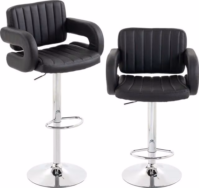 HOMCOM Set of 2 Adjustable Swivel Bar Stools with Armrests and Backrest in Black PU Leather