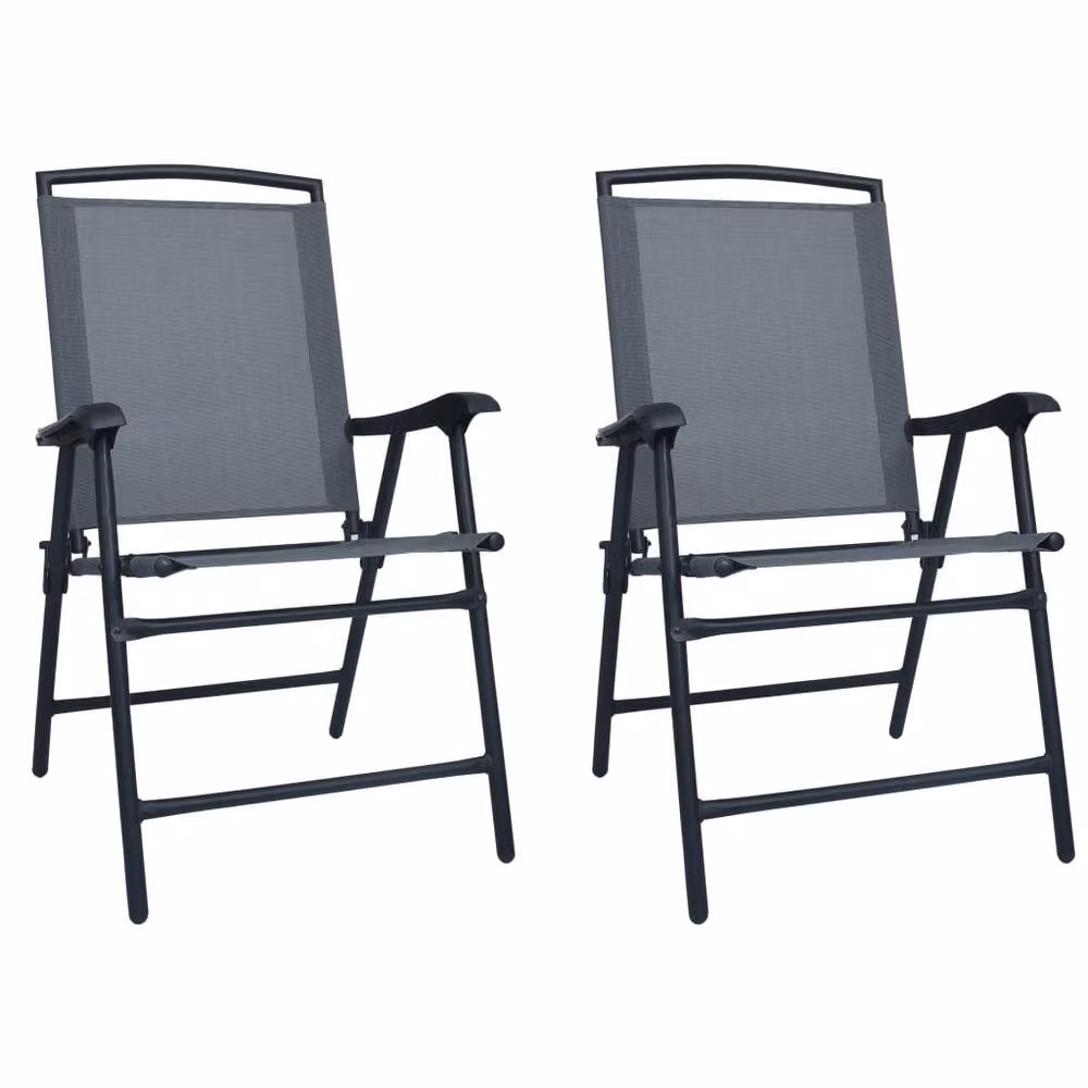 Berkfield Home Set of 2 Comfortable Folding Grey Texilene Garden Chairs with Steel Frame – 2