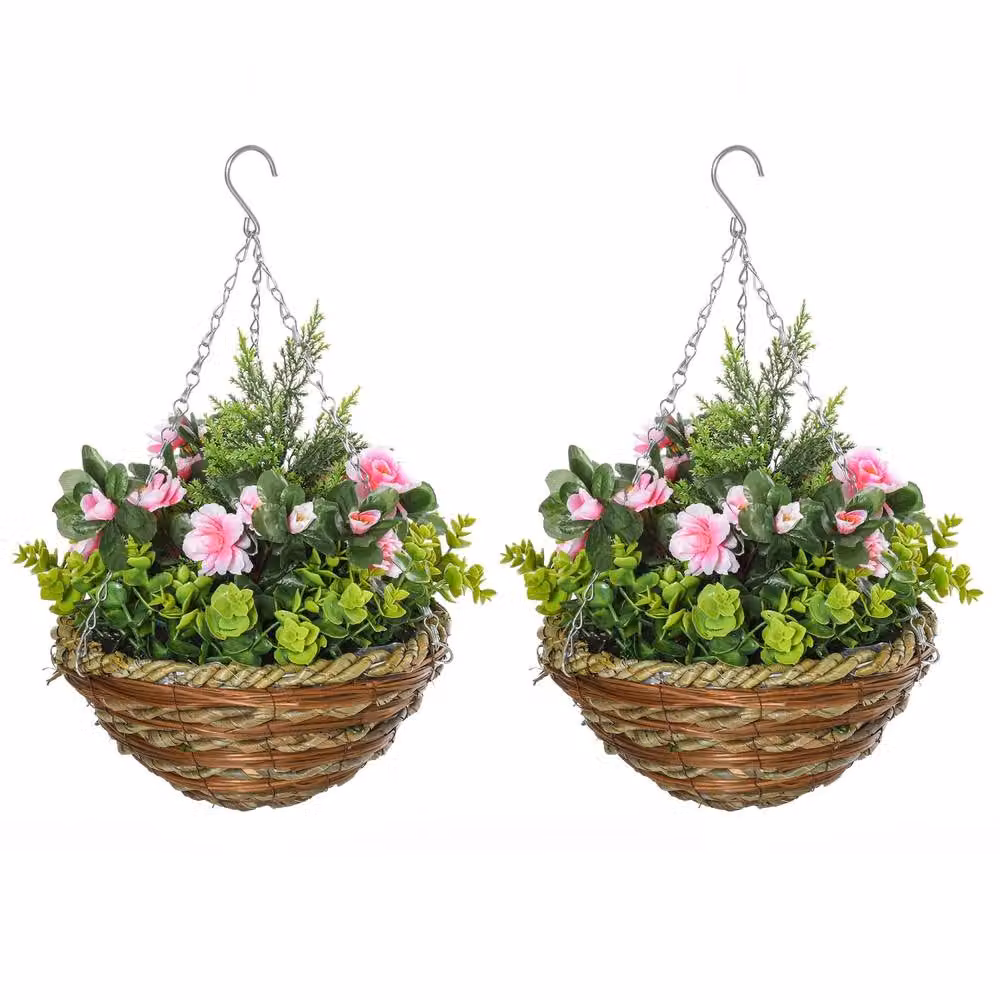 Wyld Haus Fifi Set of 2 Hanging Artificial Lisianthus Floral Displays in Pink and Green – 2