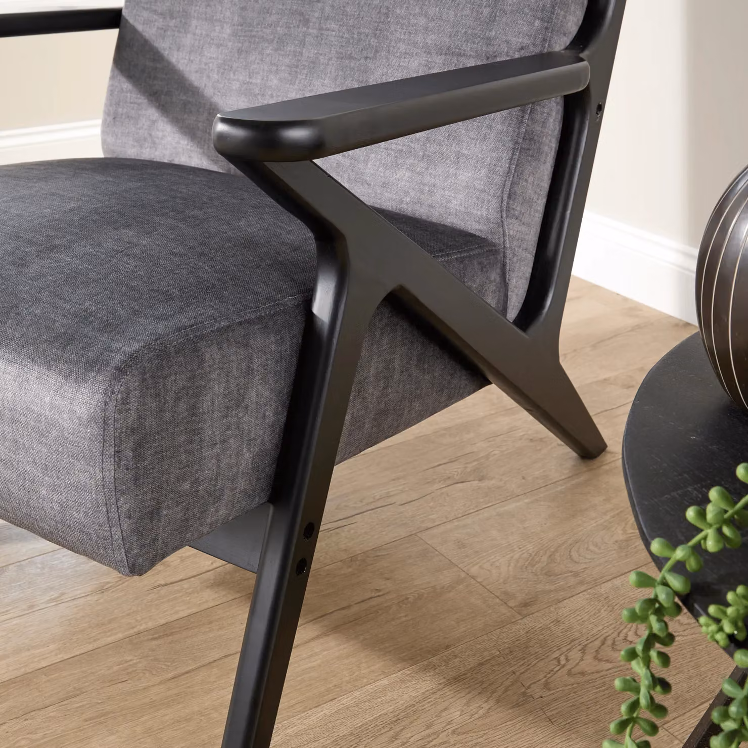 Home Source Cavera Modern Grey Fabric Armchair with Foam Padding and Rubberwood Frame – 2