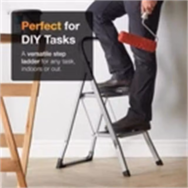 Nordara Step-MasterWorx 2 Step Foldable Steel Ladder in Silver, H: 100 cm, W: 40 cm, D: 40 cm