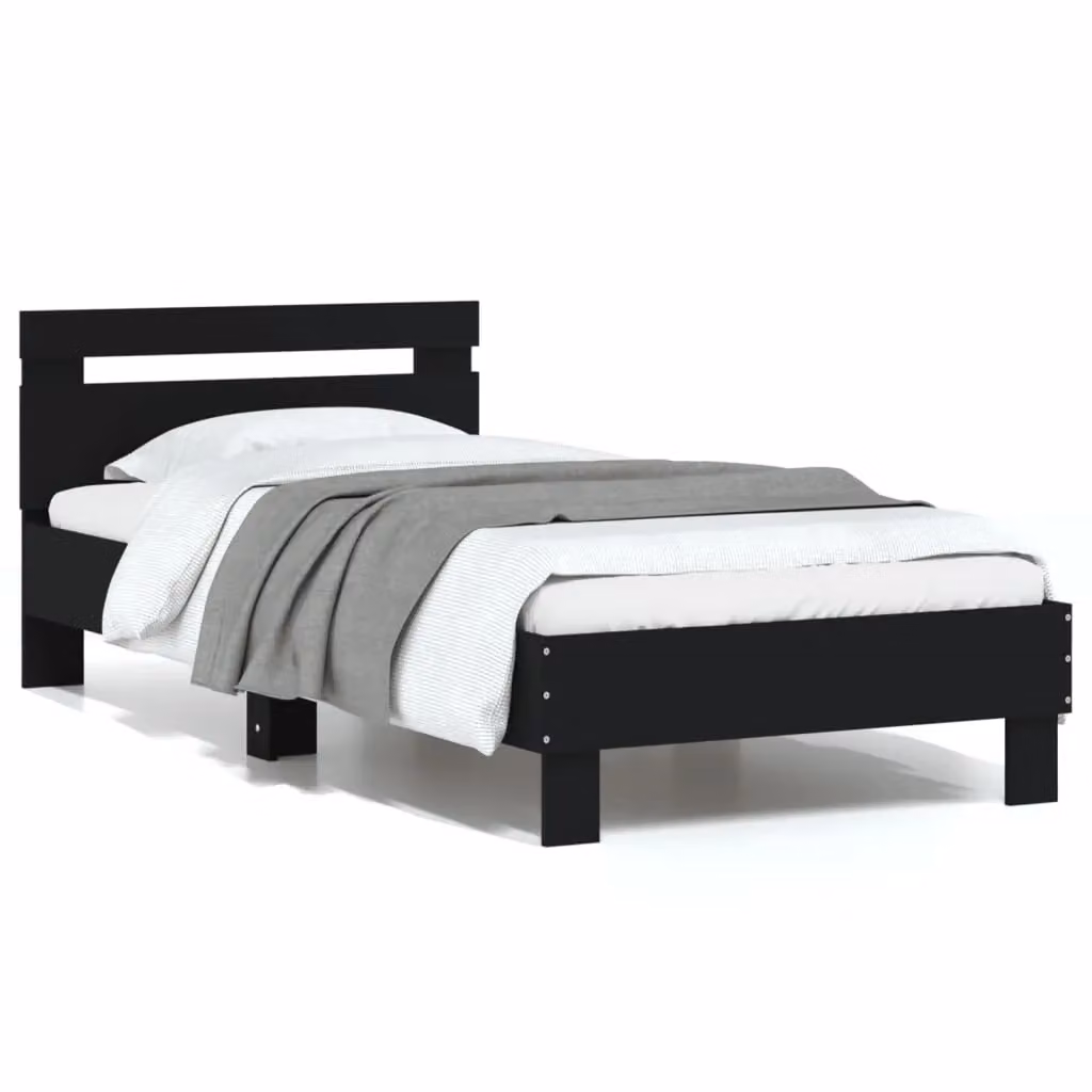 Berkfield Home Small Single Bed Frame with Headboard in Black, W: 75 cm, L: 190 cm – 2