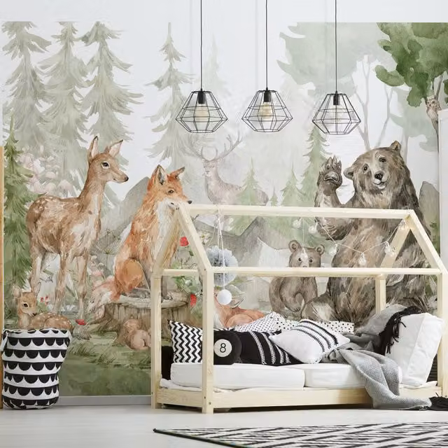 Walltastic Forest Friends Wall Mural, Multicolour, W: 304.8 cm x H: 244 cm