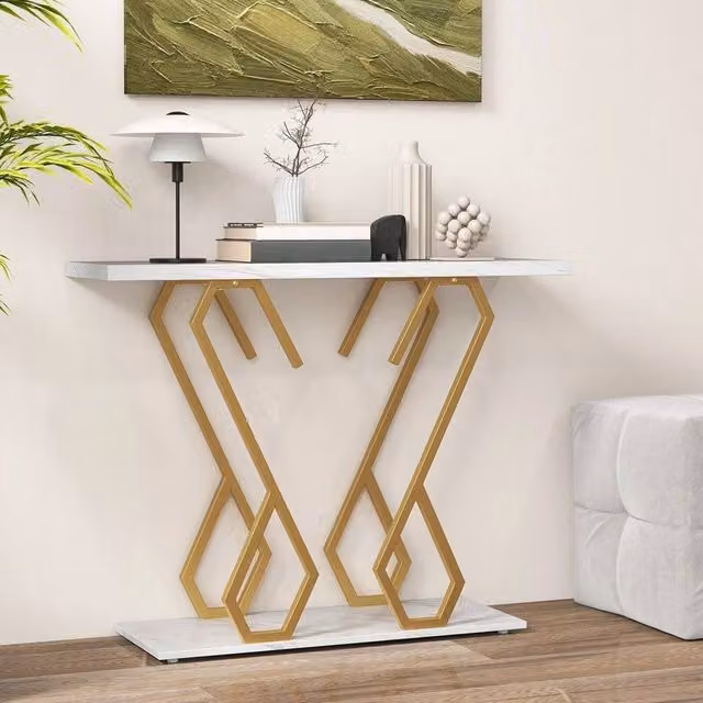 KORVIXA Contemporary Faux Marble Console Table in White, W/D/H: 100 x 30 x 80 cm – 1