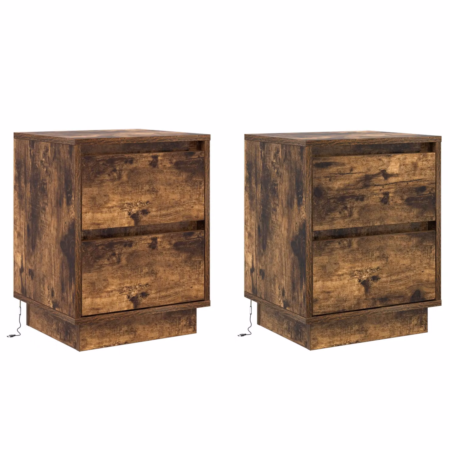 Berkfield Home Set of 2 Bedside Cabinets in Smoked Oak with Integrated LED Lights and Soft-Close Drawers, W/D/H: 39 x 34.5 x 50 cm – 2