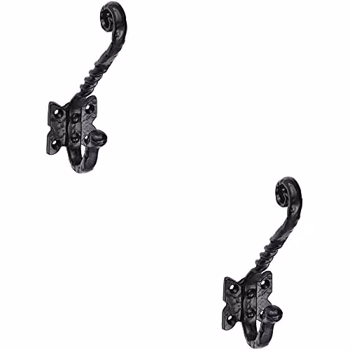 Loops 2 Pack Ornate Twisted Hat and Coat Hook on Butterfly Backplate in Black Antique