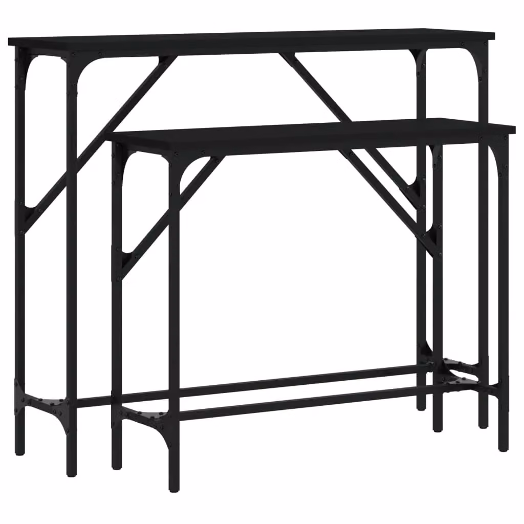 Berkfield Home Set of 2 Black Industrial Style Console Tables in Engineered Wood – 2