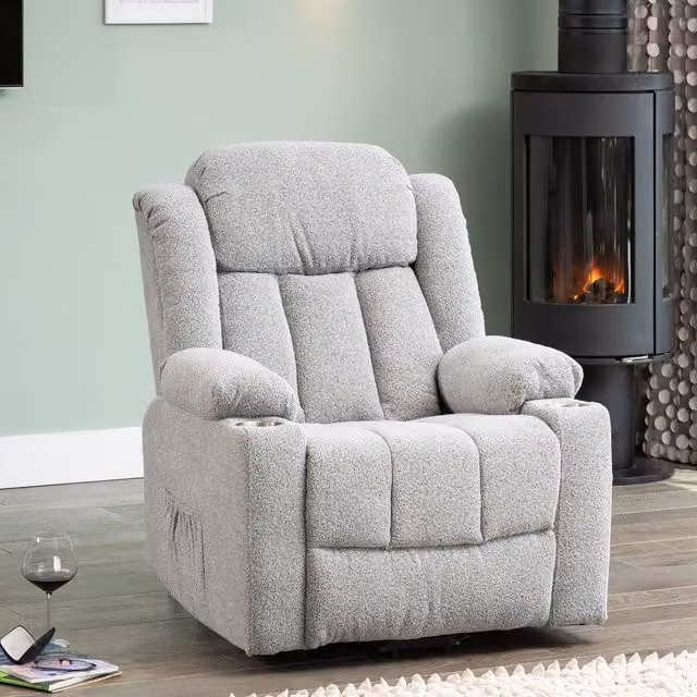 Artemis Home Redding Dual Motor Electric Lift Assist Recliner Chair with Massage and Heat in Light Grey Bouclé Fabric