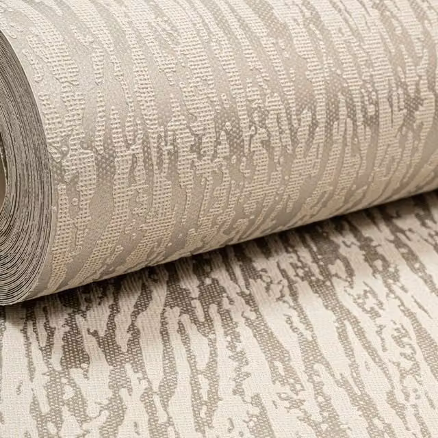 Rasch Zebra Stripe Animal Print Textured Wallpaper in Grey and Metallic Silver
