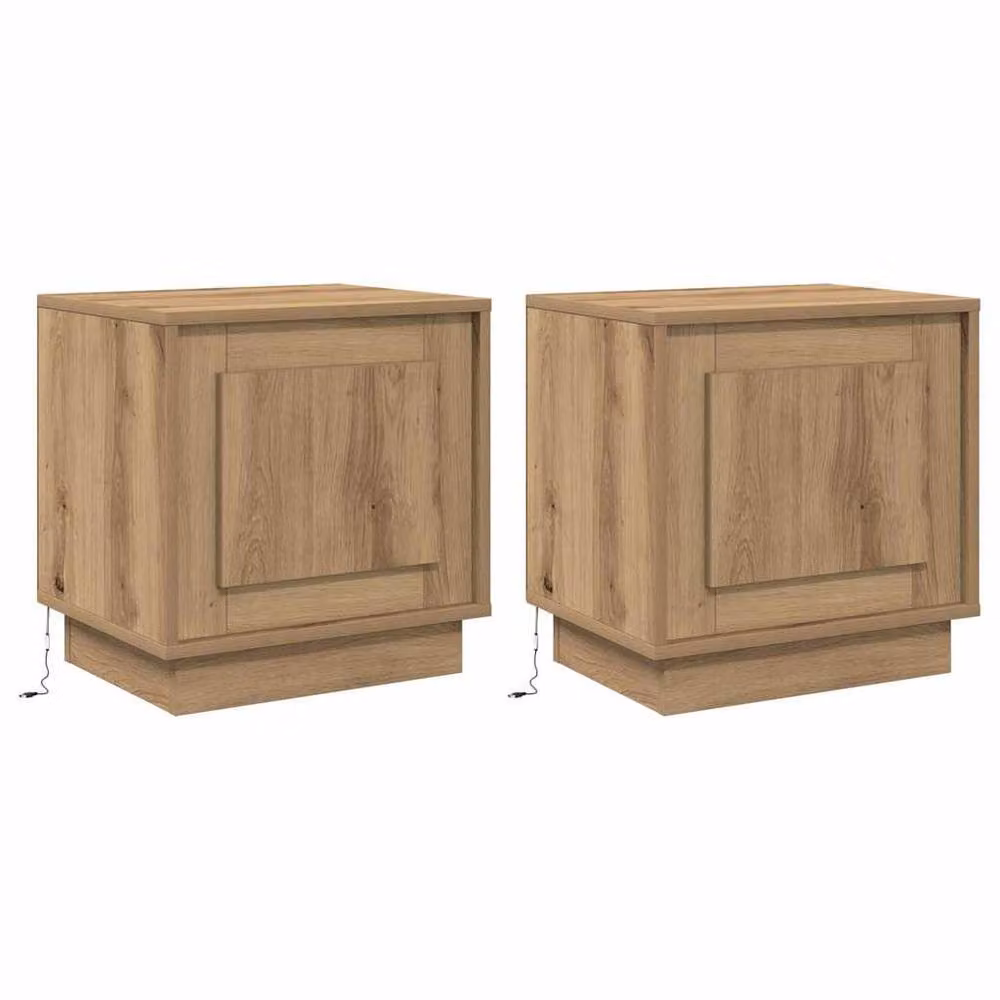 Berkfield Home Modern Bedside Cabinets with Integrated LED Lights, Artisan Oak, Brown, Set of 2 – 2